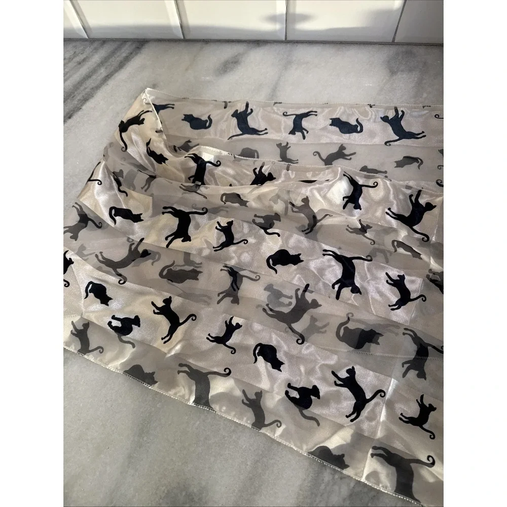 Vintage‎ Silk Feel Scarf With Black Cats 58 X 13in OLA001